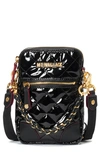 Mz Wallace Patent Quilted Micro Crossbody Bag In Black Lacquer