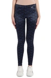 Versace La Greca Monogram Print Leggings In 5u180 Blue Navy Black