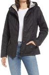 Barbour Millfire Hooded Quilted Jacket In Black/ Hessian