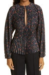 Vince Pomegranate Pleated Long Sleeve Blouse In Black