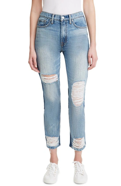 7 For All Mankind 50/50 Ripped High Waist Ankle Straight Leg Jeans In Seaward 50/ 50 W/ Destroy