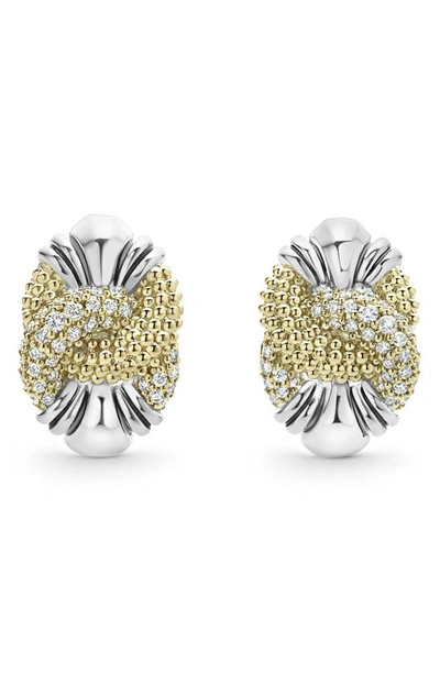 Lagos Sterling Silver & 18k Yellow Gold Caviar Luxe Diamond Knot Earrings In Silver/gold