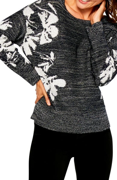 Nic + Zoe Shimmer Petals Jacquard Sweater In Black Multi