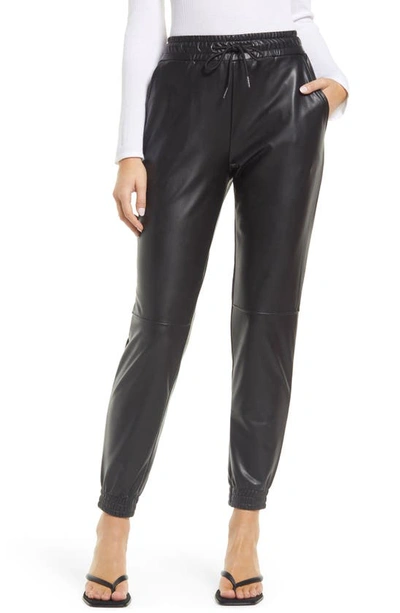 Hue High Waist Faux Leather Joggers In Black