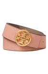 Tory Burch Reversible Logo Leather Belt In Pink Moon