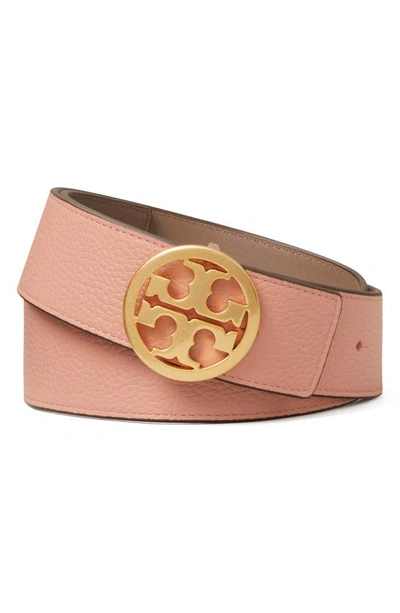 Tory Burch Reversible Logo Leather Belt In Pink Moon