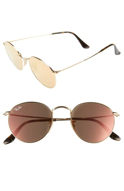 Ray Ban Icons 50mm Round Sunglasses In Gold/ Pink
