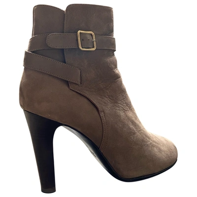 Pre-owned Michel Vivien Velvet Ankle Boots In Beige