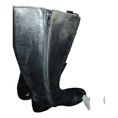 Pre-owned Dmn Leather Riding Boots In Black