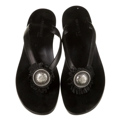 Pre-owned Sartore Leather Flip Flops In Black