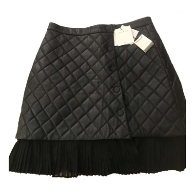 Pre-owned Sandro Leather Mini Skirt In Black