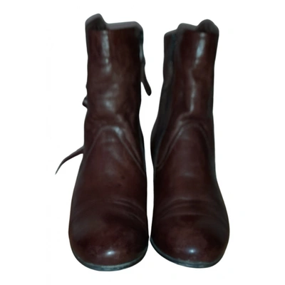 Pre-owned Mjus Leather Western Boots In Burgundy