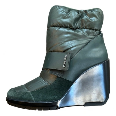Pre-owned Calvin Klein Leather Ankle Boots In Green