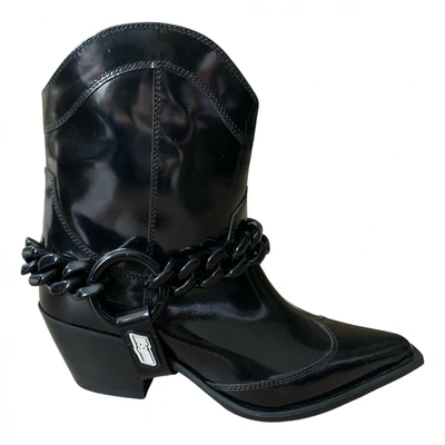 Pre-owned Msgm Leather Ankle Boots In Black