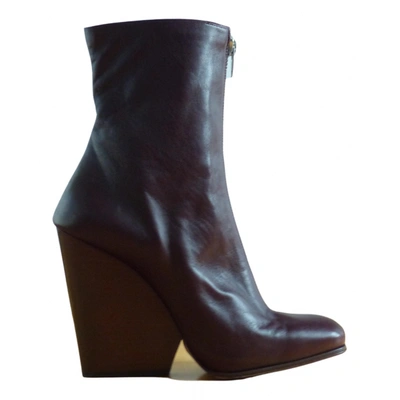 Pre-owned Celine Leather Ankle Boots In Burgundy