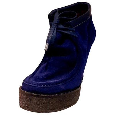 Pre-owned Marc Jacobs Velvet Ankle Boots In Navy