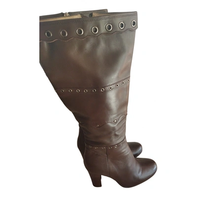 Pre-owned Celine Leather Riding Boots In Brown
