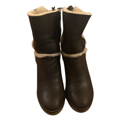 Pre-owned Moncler Leather Snow Boots In Brown