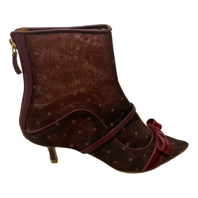 Pre-owned Malone Souliers Leather Ankle Boots In Burgundy