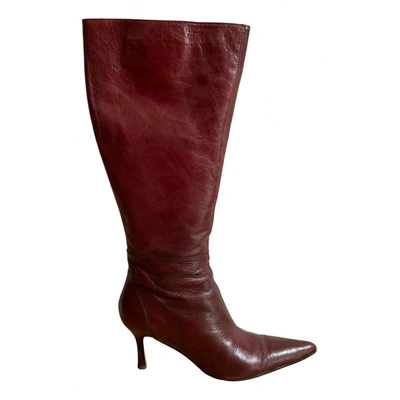 Pre-owned Charles David Leather Boots In Burgundy