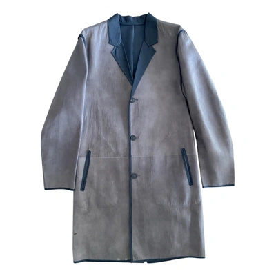 Pre-owned Lanvin Leather Coat In Grey