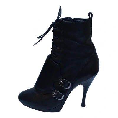 Pre-owned Celine Leather Lace Up Boots In Black