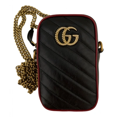 Pre-owned Gucci Gg Marmont Phone Leather Crossbody Bag In Black