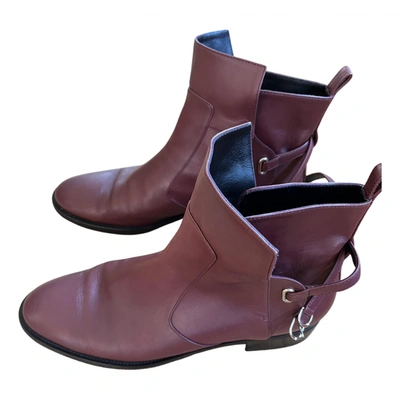 Pre-owned Balenciaga Leather Ankle Boots In Burgundy