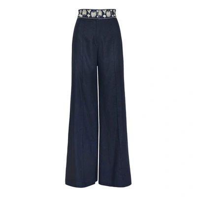 Pre-owned Andres Otalora Linen Large Pants In Navy