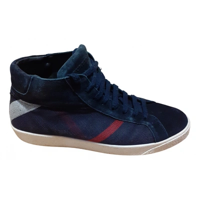 Pre-owned Burberry Cloth High Trainers In Navy