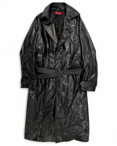 Pre-owned 424 2024 Distressed Paper Effect Leather Trench Coat In Black