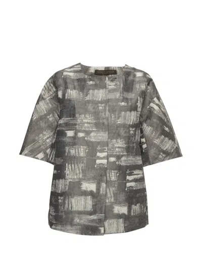 Pre-owned 424 Abstract-print Jacquard Button Up Blouse In Gray