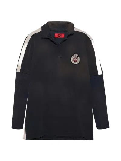 424 Academy Long-sleeve Panelled Polo Shirt In Black
