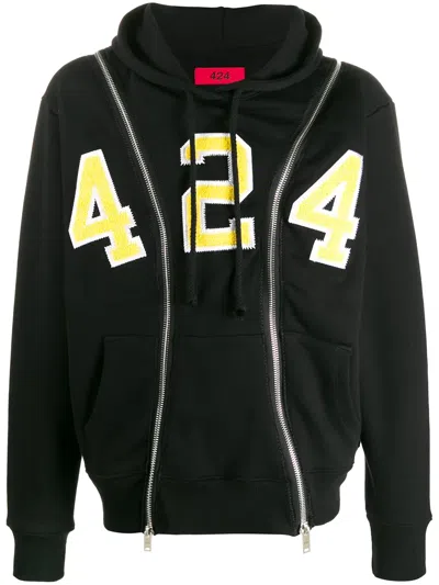 424 Appliqué Zip Detail Hoodie In Blkyelow