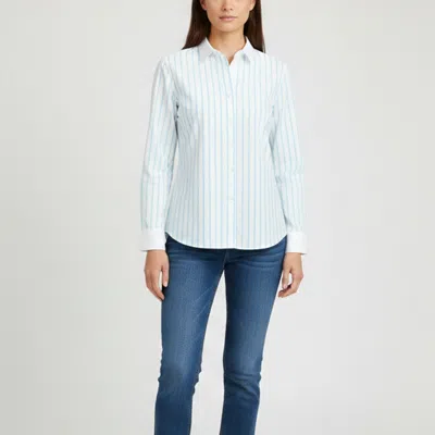 Pre-owned 424 Basler Aqua/white Stripe Stretch Cotton Long Sleeve Shirt Xl In Blue