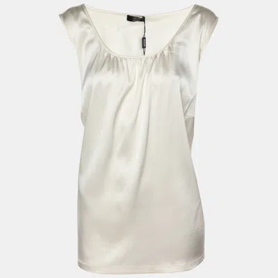 424 Basler Cream Satin Sleeveless Tops In White