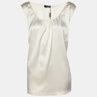 Pre-owned 424 Basler Cream Satin Sleeveless Tops Xl In White