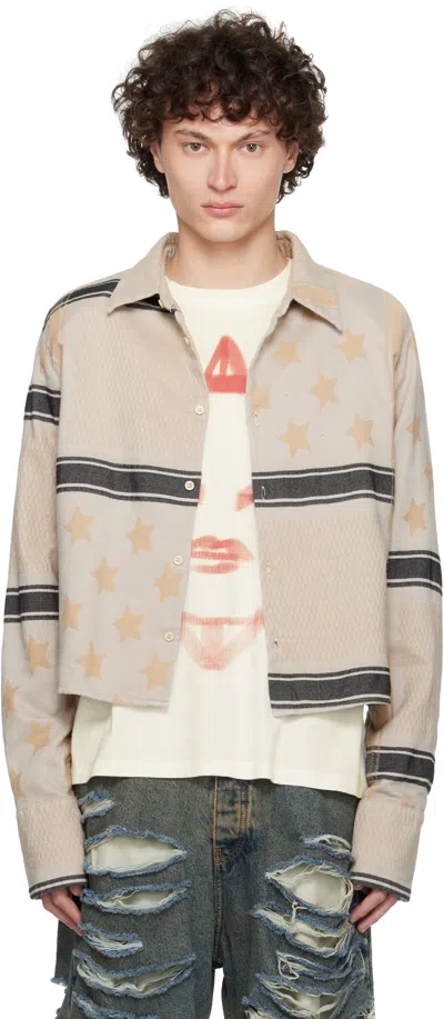 424 Beige Cropped Shoulder Pad Shirt