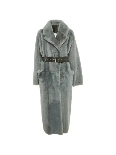 Pre-owned 424 Belted Shearling Coat In Gray