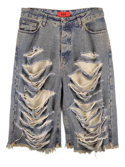 424 Big Daddy Distressed Knee-length Denim Shorts In Gray