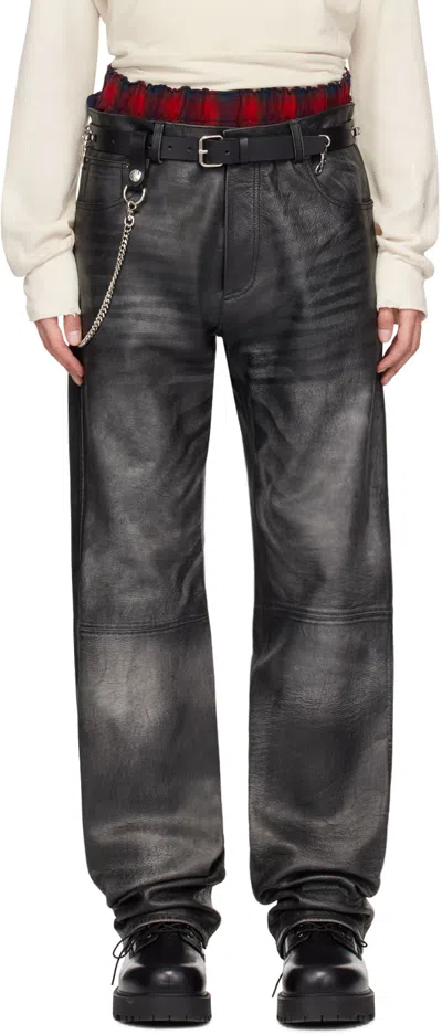 424 Black Faded Leather Pants In Gray