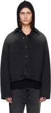 424 Black Pleated Denim Jacket In Black