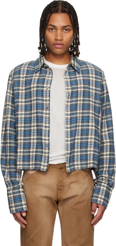 424 Blue & Off-white Shoulder Pad Cropped Shirt