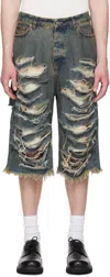 424 Big Daddy Distressed Denim Shorts In Blue/brown Sugar Was