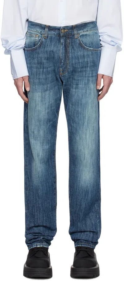 424 Mens Stone Washed Faded-wash Straight-leg Jeans