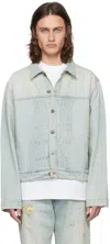 424 Blue Pleated Denim Jacket In Bleached Light