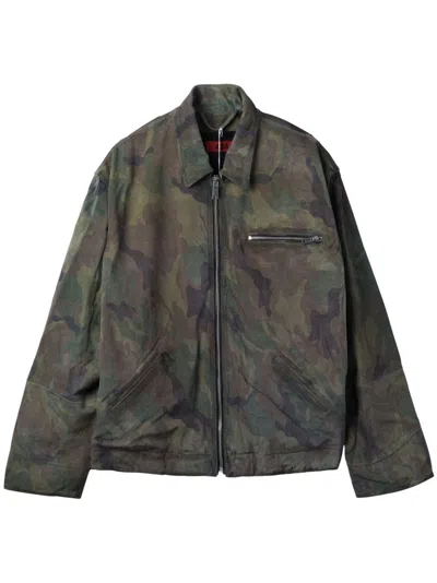 424 Camouflage-print Zip-up Jacket In Green
