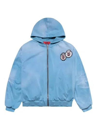 424 Crest-patch Zip-up Hoodie In Blue