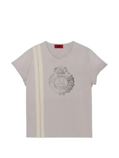 424 Crest-print Stripe-detail T-shirt In Neutral