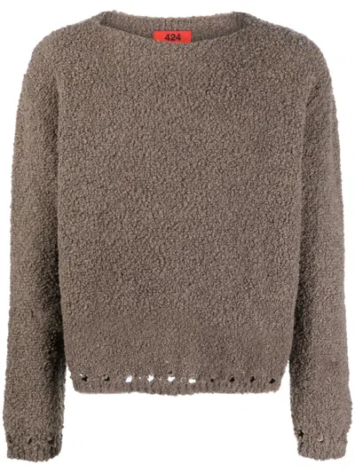 424 Cutout-detail Fleece-texture Jumper In Brown